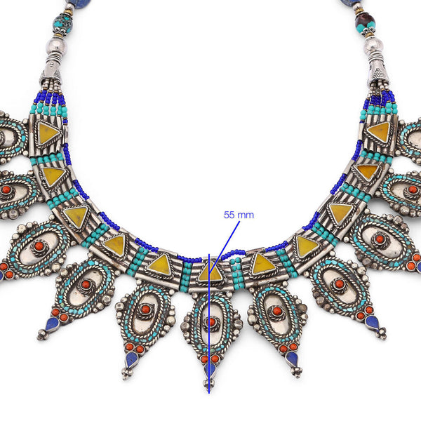 Colar Linha Nepal Com Turquesa, Coral e Lapiz Lazulle