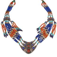 Colar Linha Nepal com Coral,Turquesa e Lapis Lazulle