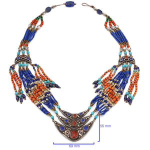 Colar Linha Nepal com Coral,Turquesa e Lapis Lazulle