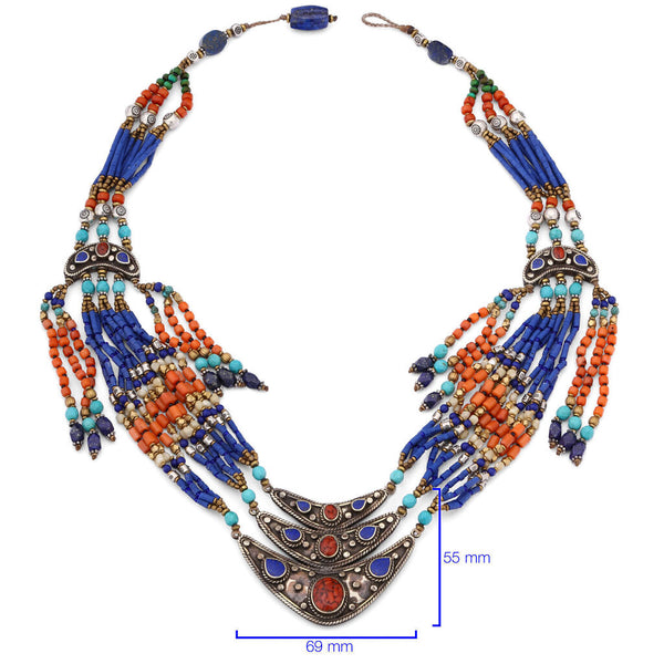 Colar Linha Nepal com Coral,Turquesa e Lapis Lazulle