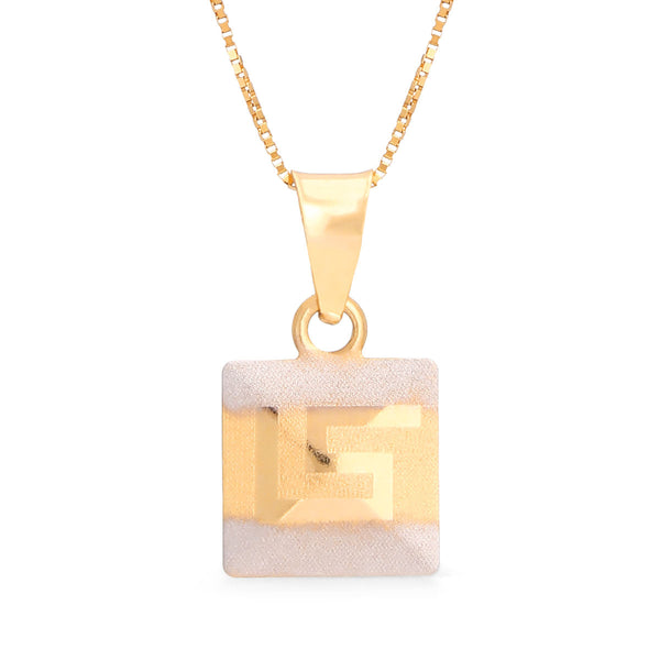 Par De Brinco e Pingente Quadrado em Ouro Amarelo 18k Com Detalhes Acetinados Em Ouro Branco 18k