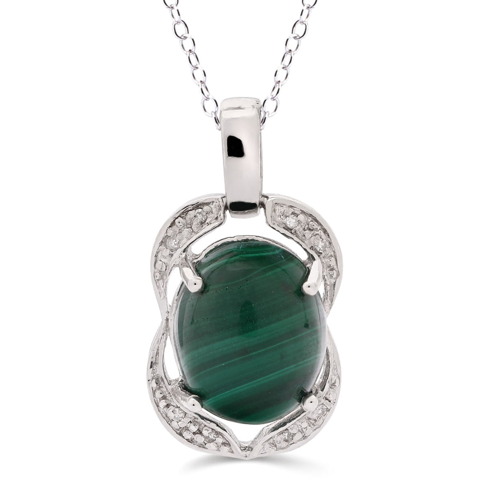 Pingente Em Prata 925 com Malaquita Oval e Diamante