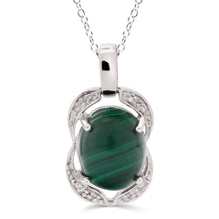 Pingente Em Prata 925 com Malaquita Oval e Diamante