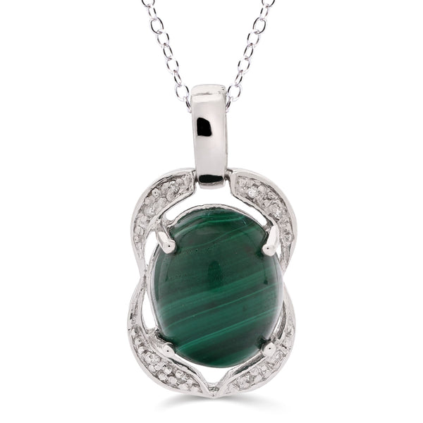 Pingente Em Prata 925 com Malaquita Oval e Diamante