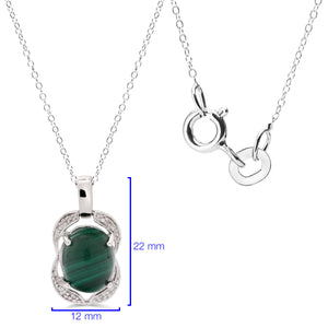 Pingente Em Prata 925 com Malaquita Oval e Diamante