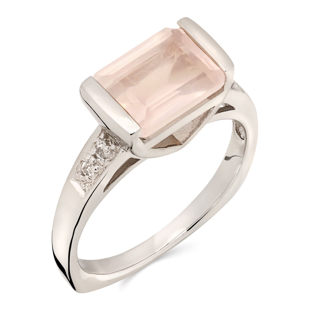 Anel em Prata 925 com Quartzo Rosa e Topázios Brancos