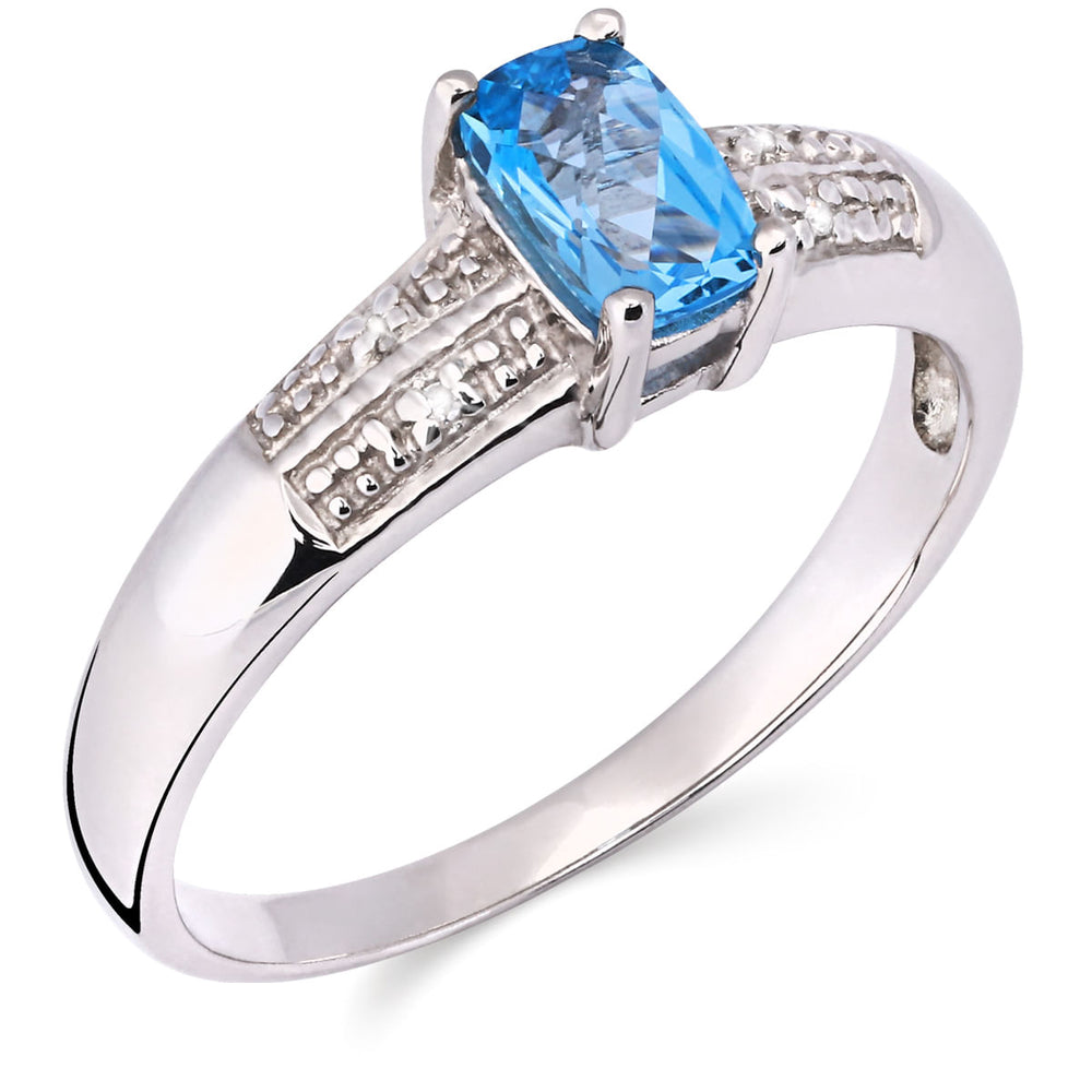 Anel Em Prata 925 com Topazio Sky Blue e Diamantes