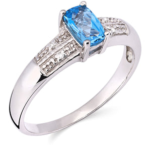 Anel Em Prata 925 com Topazio Sky Blue e Diamantes