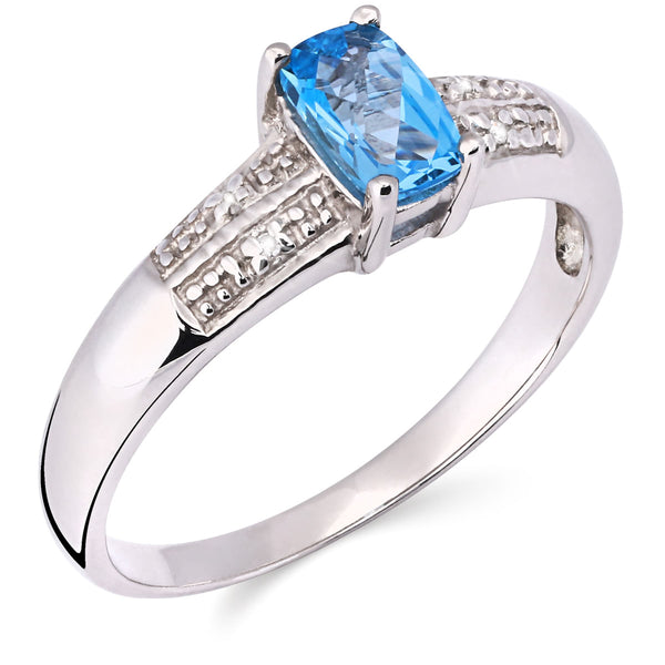 Anel Em Prata 925 com Topazio Sky Blue e Diamantes