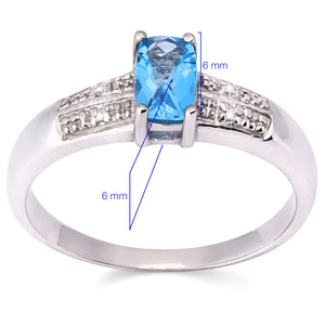 Anel Em Prata 925 com Topazio Sky Blue e Diamantes