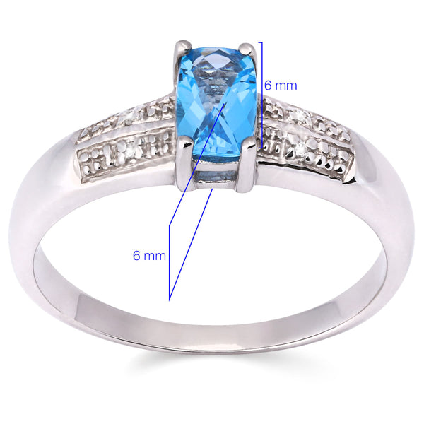 Anel Em Prata 925 com Topazio Sky Blue e Diamantes