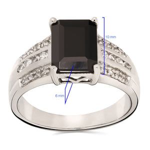 Anel em Prata 925 com Black Spinel e Topázios Brancos