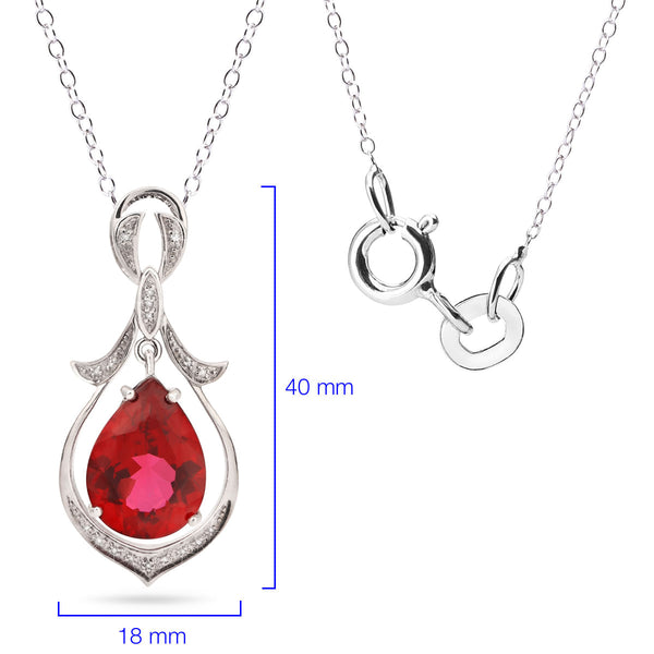 Pingente em Prata 925 Gota com Topazio Cereja e Diamantes