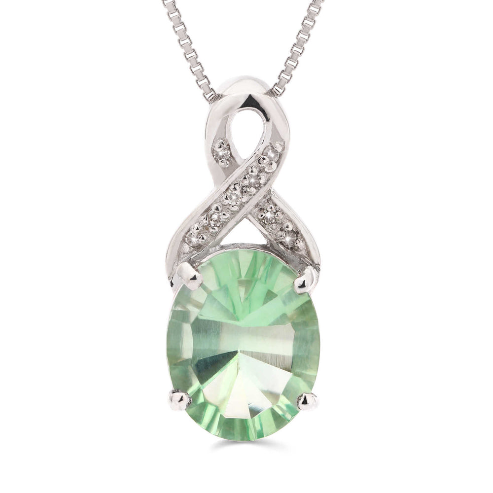 Pingente em Prata 925 com Fluorita Oval e Diamantes