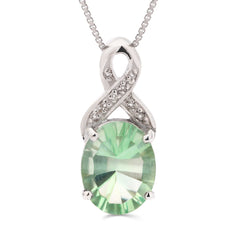 Pingente em Prata 925 com Fluorita Oval e Diamantes