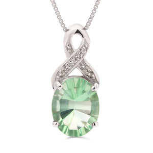 Pingente em Prata 925 com Fluorita Oval e Diamantes