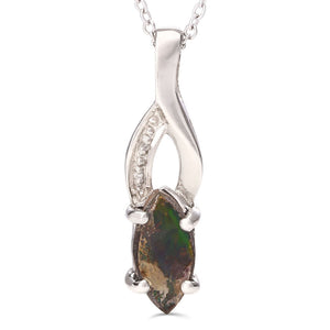 Pingente em Prata 925 com Amolite Navete e Diamantes