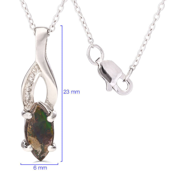 Pingente em Prata 925 com Amolite Navete e Diamantes