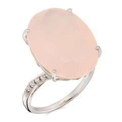 Anel em Prata 925 com Calcedonia Rosa e Topázios Brancos