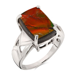 Anel em Prata 925 com Ammolite Retangular