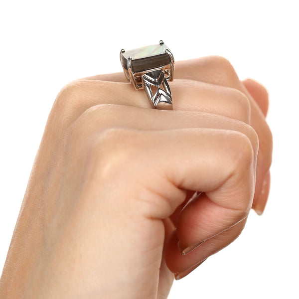 Anel em Prata 925 com Ammolite Retangular