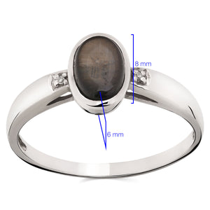 Anel em Prata 925 com Safira Negra Estrela e Diamantes