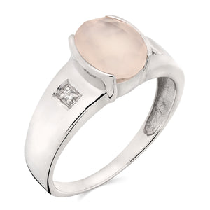 Anel em Prata 925 com Calcedonia Rosa e Topazios Brancos