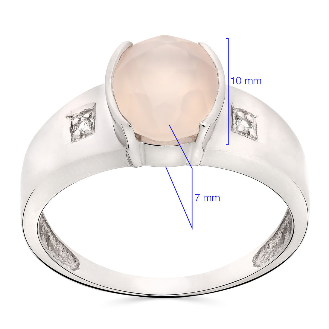 Anel em Prata 925 com Calcedonia Rosa e Topazios Brancos
