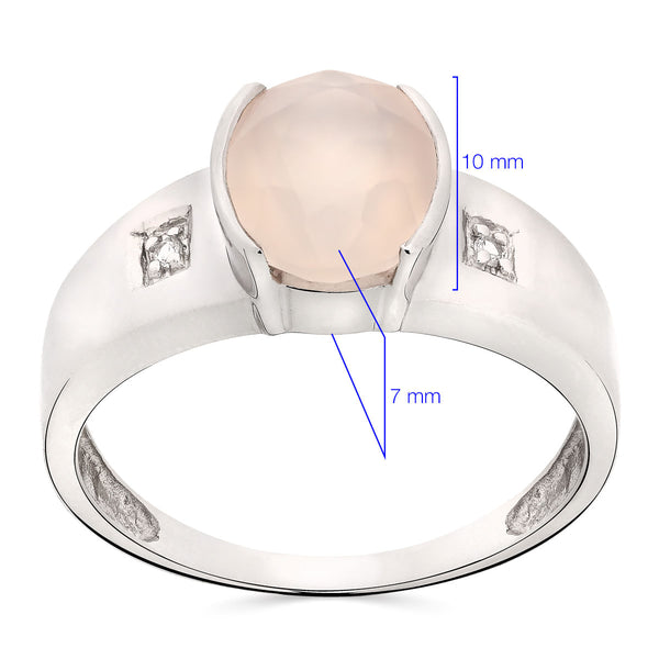 Anel em Prata 925 com Calcedonia Rosa e Topazios Brancos