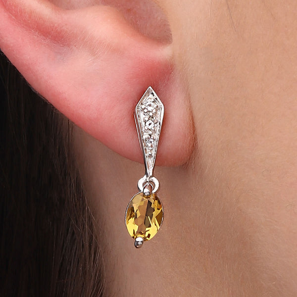 Par de Brinco em Prata 925 com Quartzo Champagne e Topázios Brancos