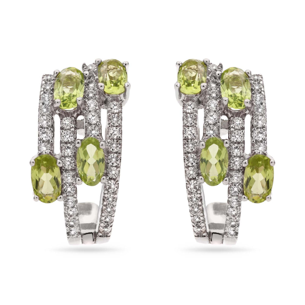 Par de Brinco em Prata 925 Meia Argola com Peridotos
