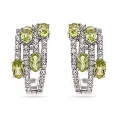 Par de Brinco em Prata 925 Meia Argola com Peridotos