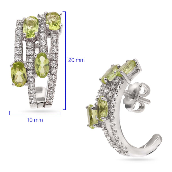 Par de Brinco em Prata 925 Meia Argola com Peridotos