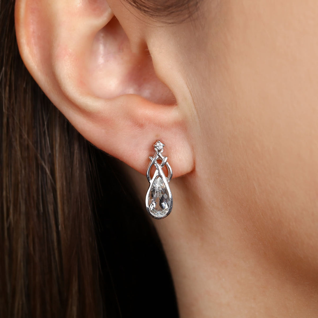 Par de Brinco em Prata 925 com Goshenite e Zirconia
