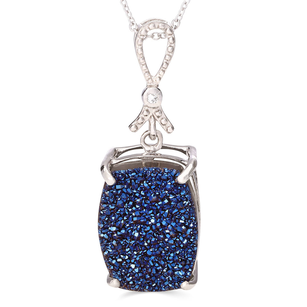 Pingente em Prata 925 com Quartzo Glitter Azul
