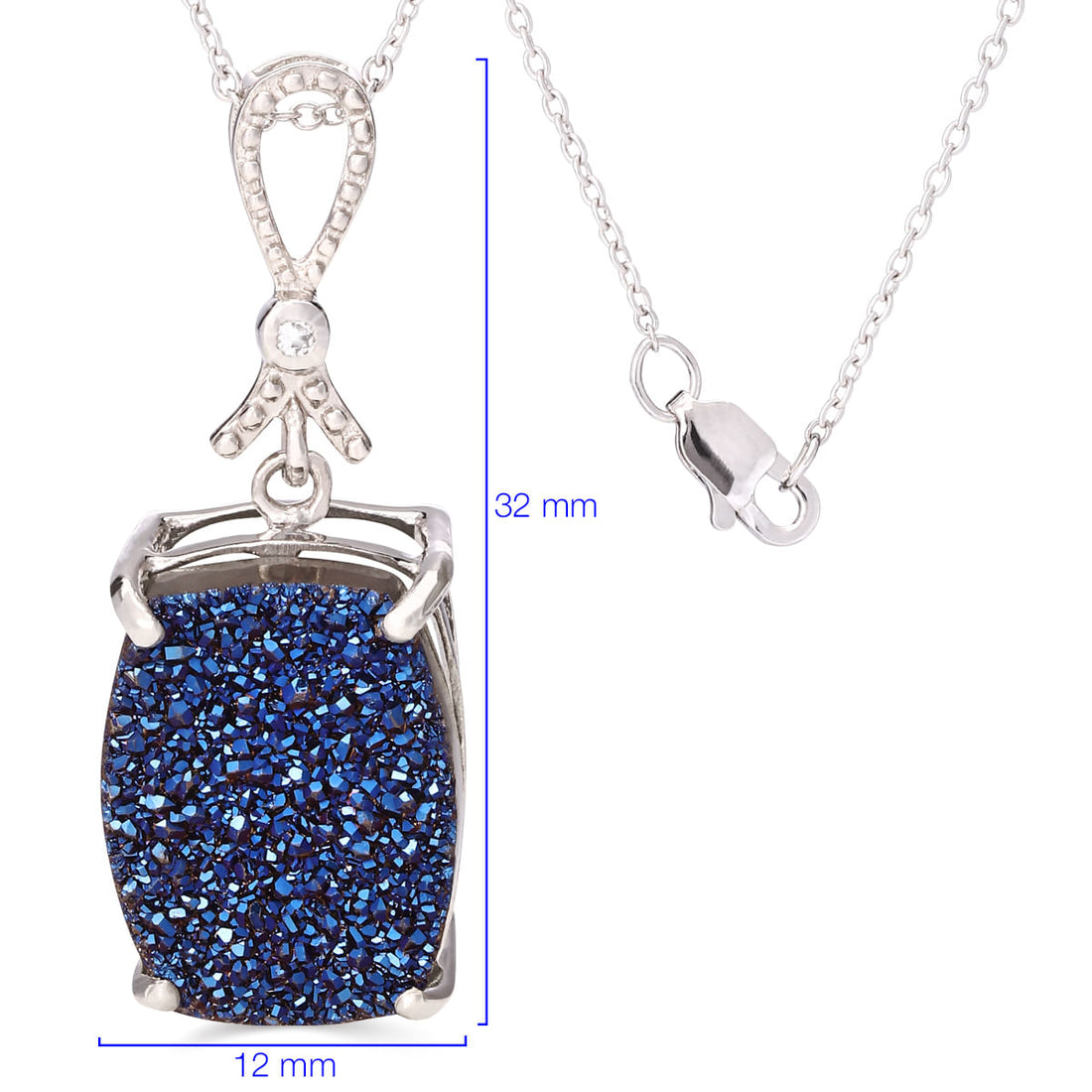 Pingente em Prata 925 com Quartzo Glitter Azul