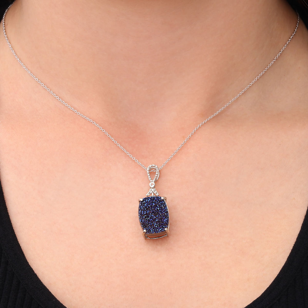 Pingente em Prata 925 com Quartzo Glitter Azul