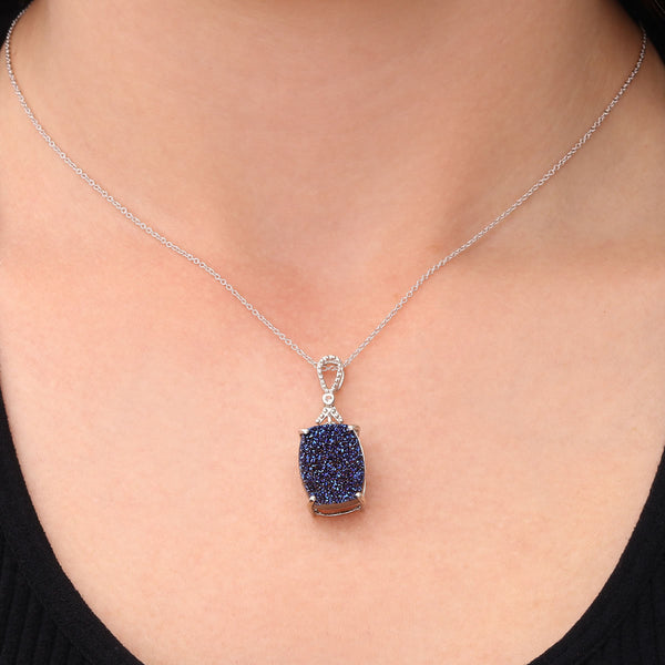 Pingente em Prata 925 com Quartzo Glitter Azul