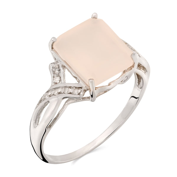 Anel em Prata 925 com Calcedônia Rosa e Diamantes