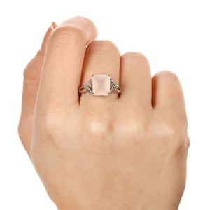 Anel em Prata 925 com Calcedônia Rosa e Diamantes