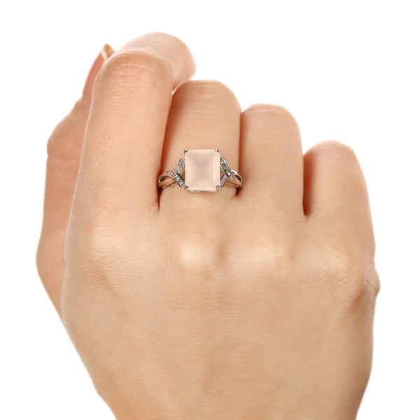 Anel em Prata 925 com Calcedônia Rosa e Diamantes