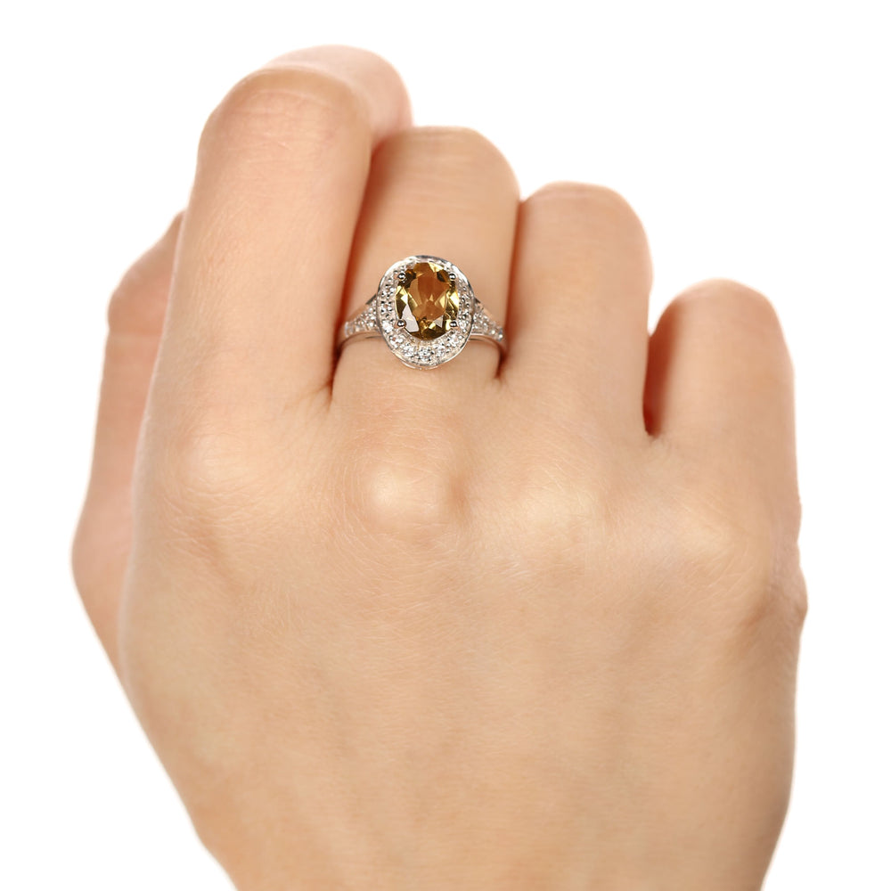 Anel em Prata 925 com Quartzo Champagne e Topázios Brancos