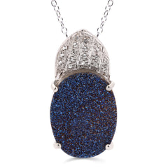 Pingente em Prata 925 com Quartzo Glitter Azul e Tópazios Brancos