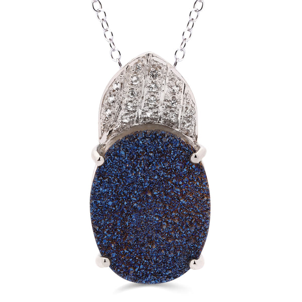 Pingente em Prata 925 com Quartzo Glitter Azul e Tópazios Brancos