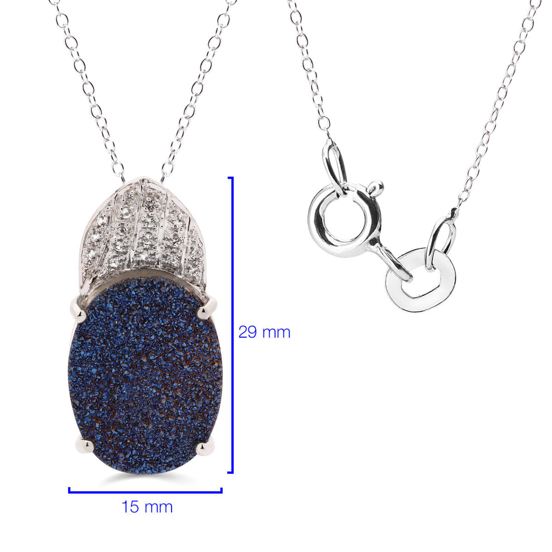 Pingente em Prata 925 com Quartzo Glitter Azul e Tópazios Brancos