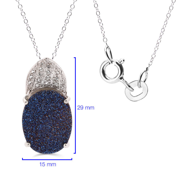 Pingente em Prata 925 com Quartzo Glitter Azul e Tópazios Brancos