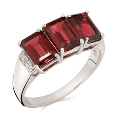 Anel Em Prata 925 Com Rodolita e Diamante