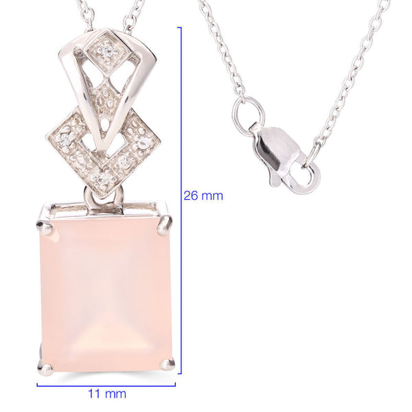 Pingente em Prata 925 Calcedônia Rosa e Topázios Brancos