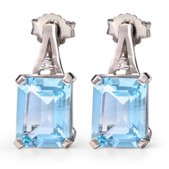 Par de Brinco em Prata 925 com Topázios Sky Blue e Topázios Brancos