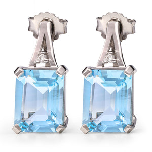 Par de Brinco em Prata 925 com Topázios Sky Blue e Topázios Brancos